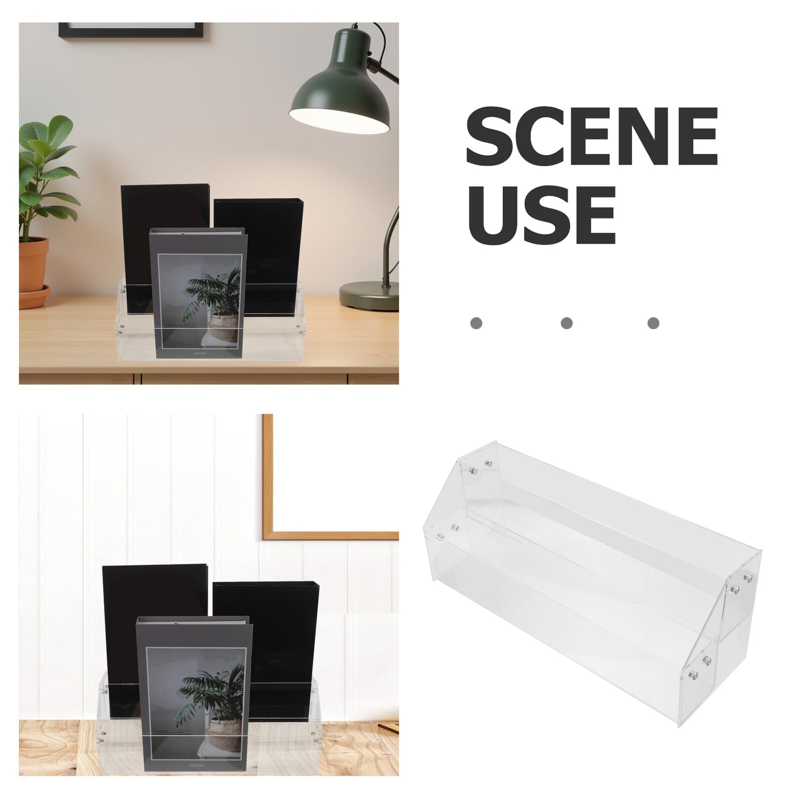 Organizador de Escritorio Acrílico con Compartimentos Soporte Transparente para Cartas y Documentos Estante para Libros y Exhibidor de Mesa