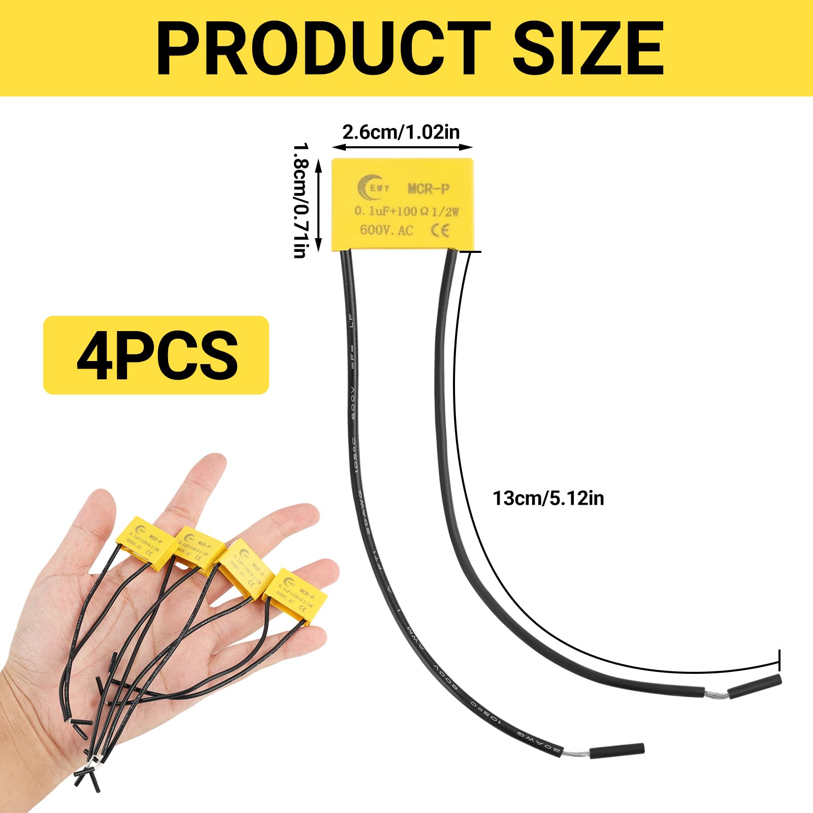 4X Condensatori filtri di messa a terra, condensatore di soppressione dell'arco RC condensatore 0,1 UF 100 Ohm 1/2W 600 VAC, resistenza condensatore 600VAC, adatto per macchine utensili, contattori
