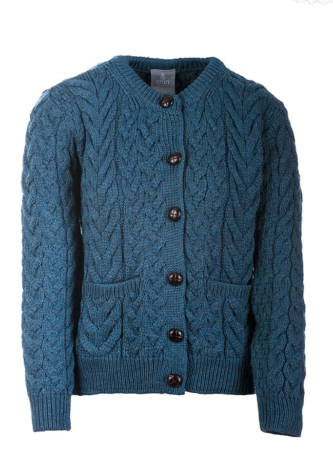 Image of Irish Cardigan Sweater for Women Made in Ireland Supersoft Aran Merino Wool Lumber Jacket