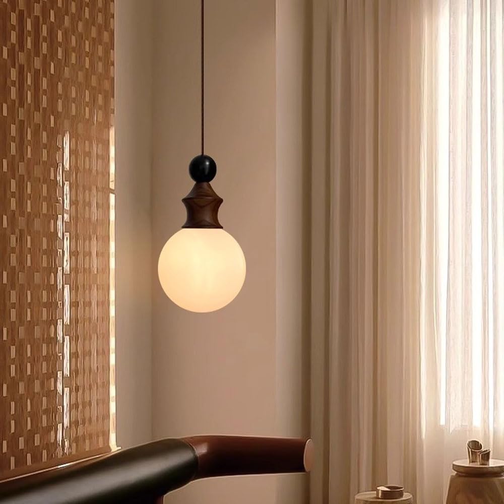 Lámpara colgante de techo de madera antigua y cristal G9 para comedor