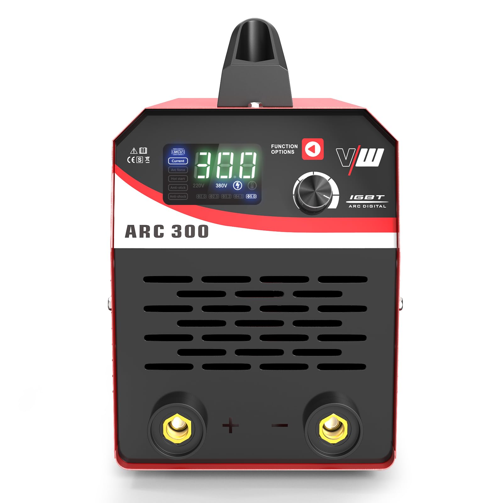 VECTOR WELDING 300A Elektroden Schweißgerät, ARC/MMA IGBT Inverter Schweißgerät mit Heißstart, Anti-Sticking und Überhitzungsschutz für Profis, ARC 300, Inklusive 10 x Schweißelektroden