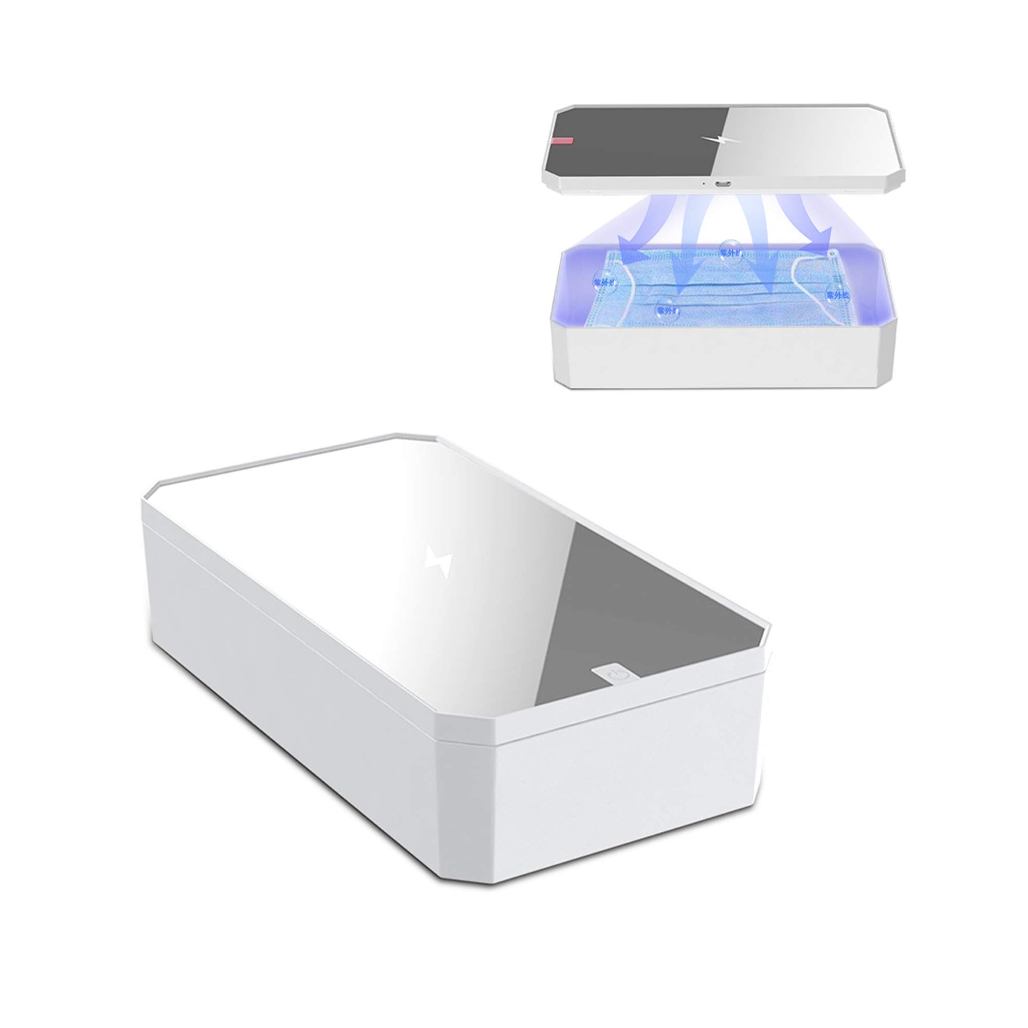 Boîtes Stérilisateur UV Boîte Désinfection UVC 4 en 1Charge Rapide 10w Multifonction Portable Bijoux pour Téléphones Intelligents étui Stérilisation,Blanc