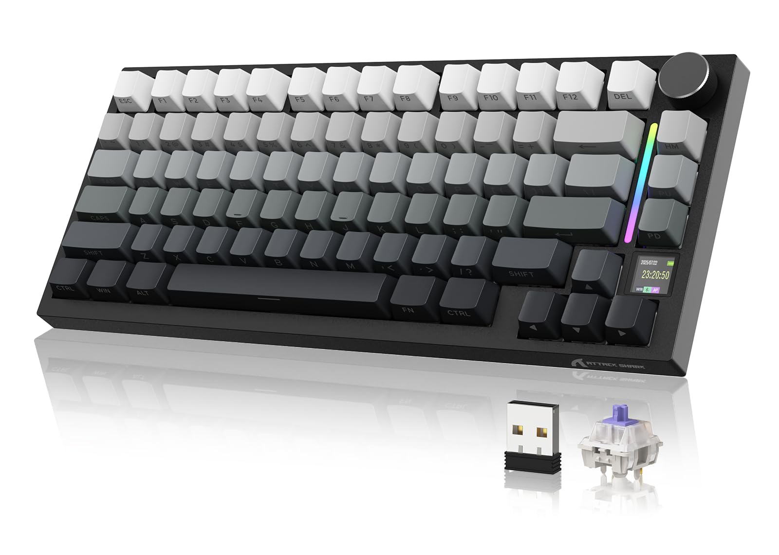 ATTACK SHARK X820 Ultra Gasket Mechanische Tastatur, 75% ANSI-Layout, 2,4 GHz/BT/Wired, Hot-Swap, TFT-Bildschirm