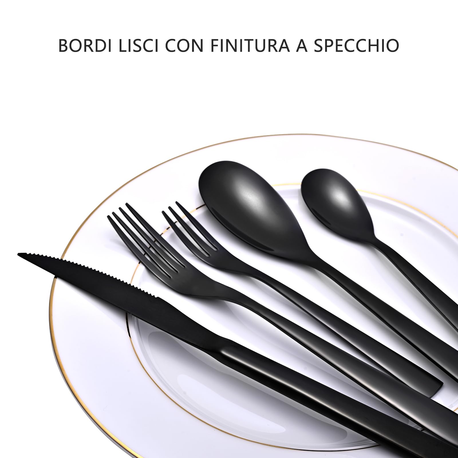 Otto Koning - Berlin - Set di Posate 20 Pezzi in Acciaio Inossidabile Placcato in Nero Titanio e Lucido, Spessore 4 mm. e Coltello da Bistecca. Un Moderno Servizio da tavola per 4 commensali