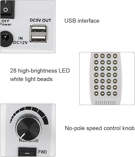 Miniatura 6 de Aspiradora 3 en 1 para secador de uñas, lámpara de uñas con dispositivo de curado UV para manicura + extractor de polvo para diseño de uñas + luz