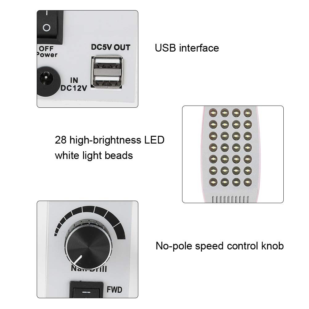 Collecteur de poussière d'ongle 3 en 1, perceuse à ongles électrique multifonctionnelle, collecteur d'aspiration de poussière d'art d'ongle UV LED pour salon de manucure 100-240V(Prise UE)