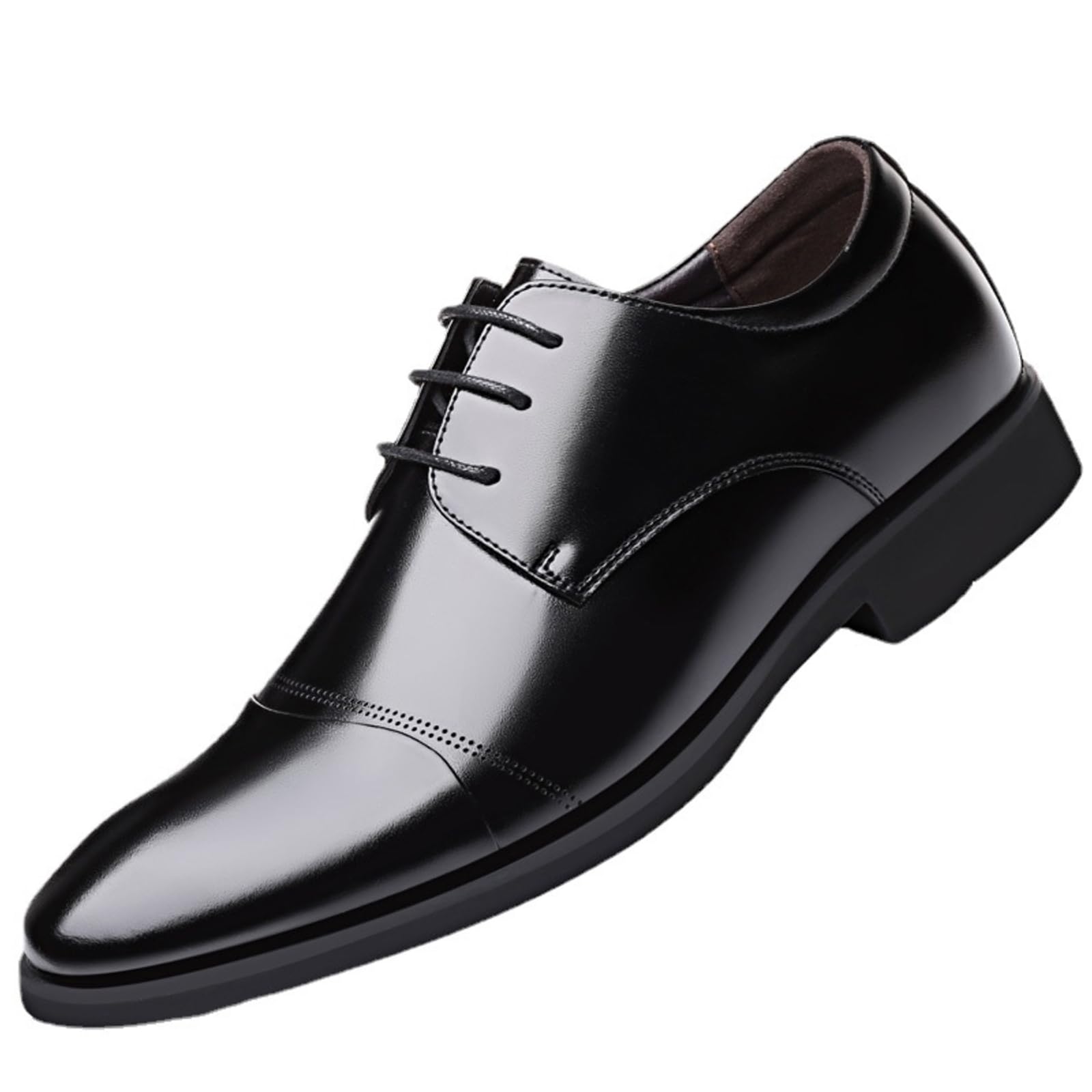 ANTTK Męskie buty derby z prawdziwej skóry, okrągły nosek, sznurowane, biznesowe, na co dzień, do biura, na ślub, oddychające, trwałe, czarne, brązowe
