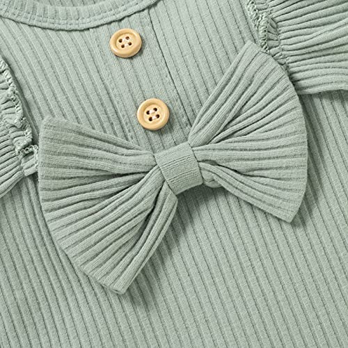 Baby Peuter Meisje Geribbelde Outfit Rufffed Strik Romper Broek Hoofdband - Image 6