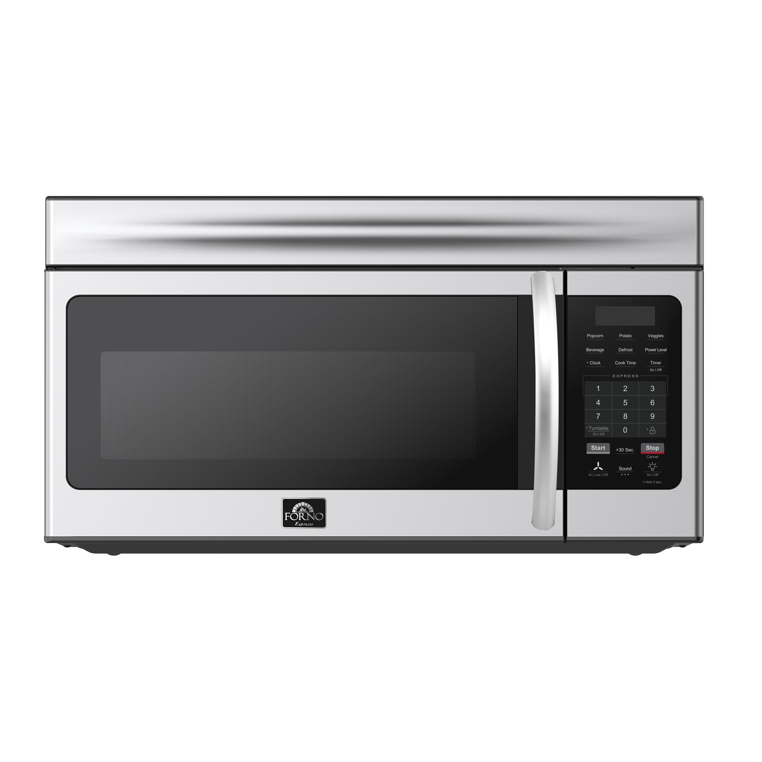 FORNO Scalo 30” Over-the-Range Microwave in Stainless Steel – 1.6 cu.ft. Capacity, 300 CFM Ventilation System, Touch Control Panel, LED Lighting, Multiple Cooking Presets – FOTR3007-3