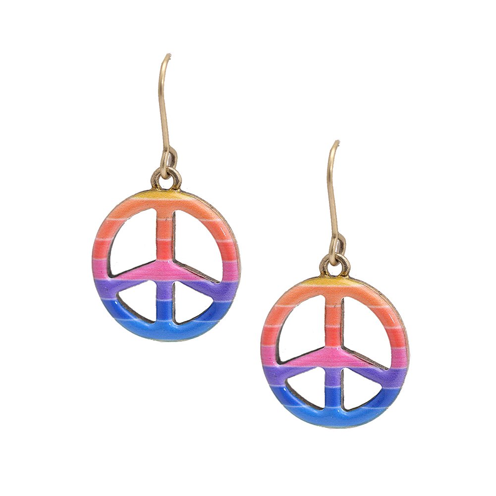 Spinningdaisy Folk Art Colorful Peace Sign earrings