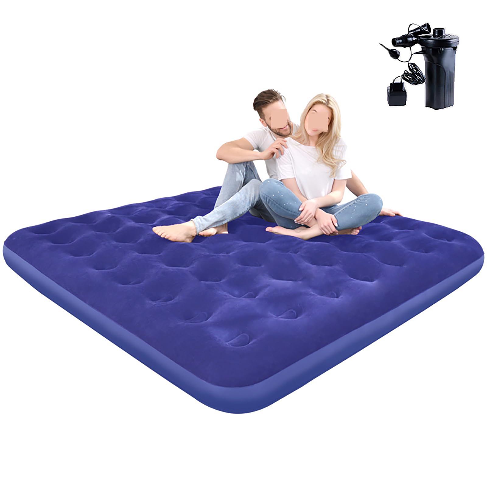 Colchón Inflable con Bomba Eléctrica, Cama De Aire De Doble Cara para Casa, Camping Y Viajes, Colchón De PVC Reforzado, Cama Portátil Y Plegable para Invitados 1 A 3 Personas