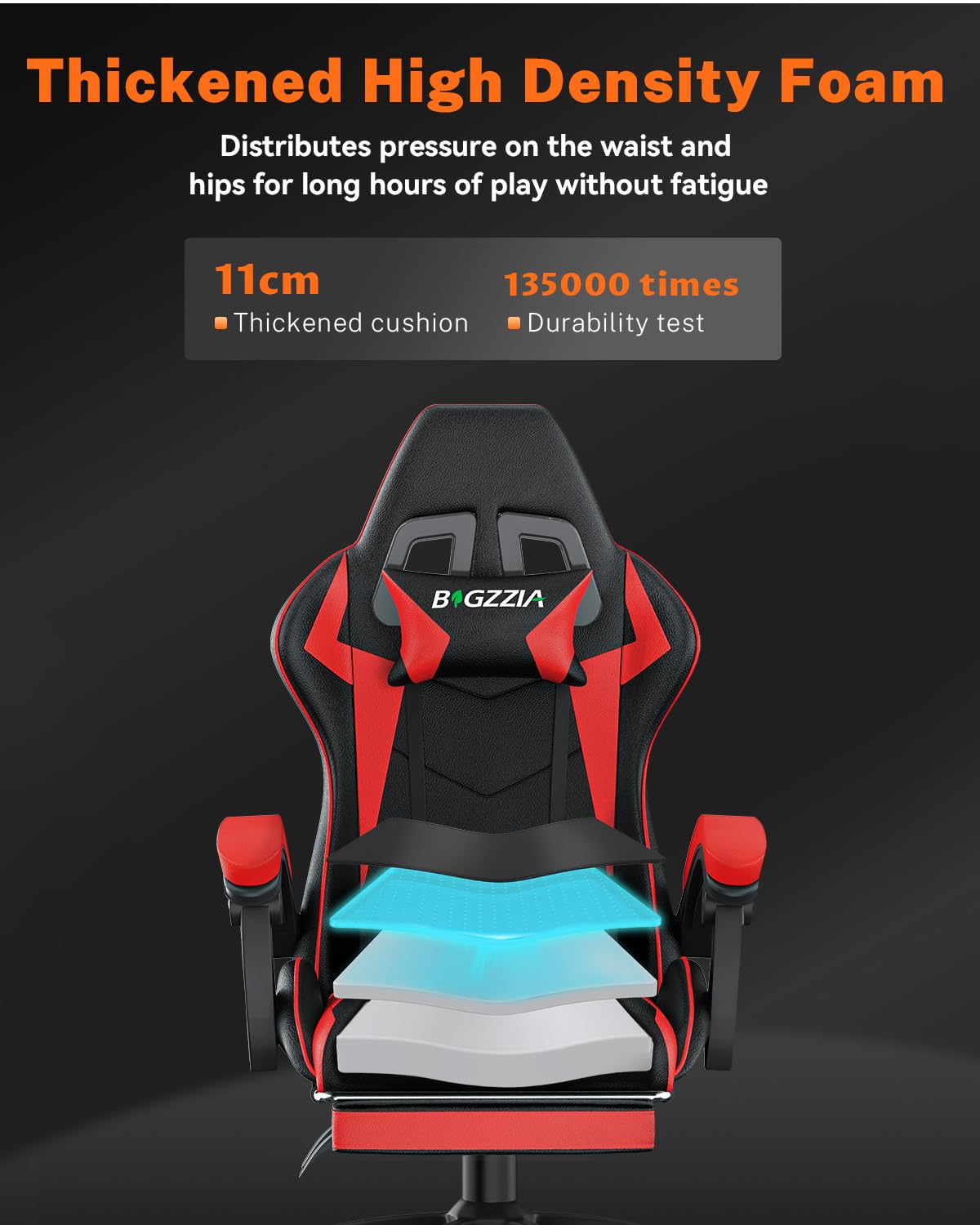 bigzzia Silla de gaming con reposapiés - Sillas gamer Gaming Chair Ergonómica Altura Ajustable Silla de Ordenador para Adultos Niñas Niños, Roja..