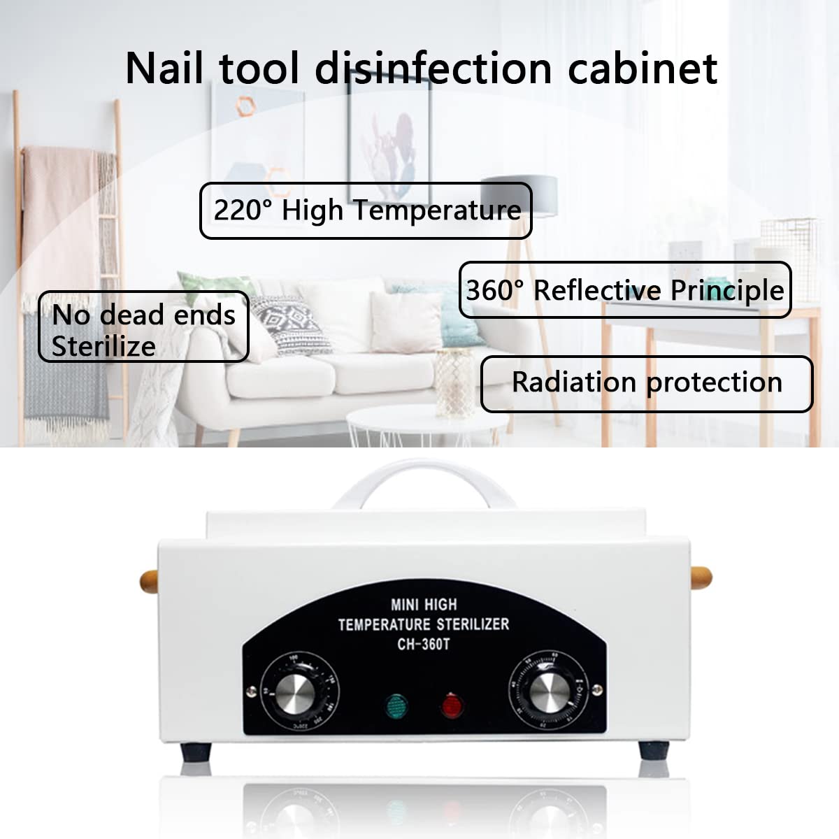 Desinfección Esterilizador Aire Caliente, 300W 1.5L 200℃ Esterilizador Calor Seco Esterilizadors Alta Temperatura EsterilizadorsHerramientas para Uñas con Temporizador y Luz Indicadora para Peluquería