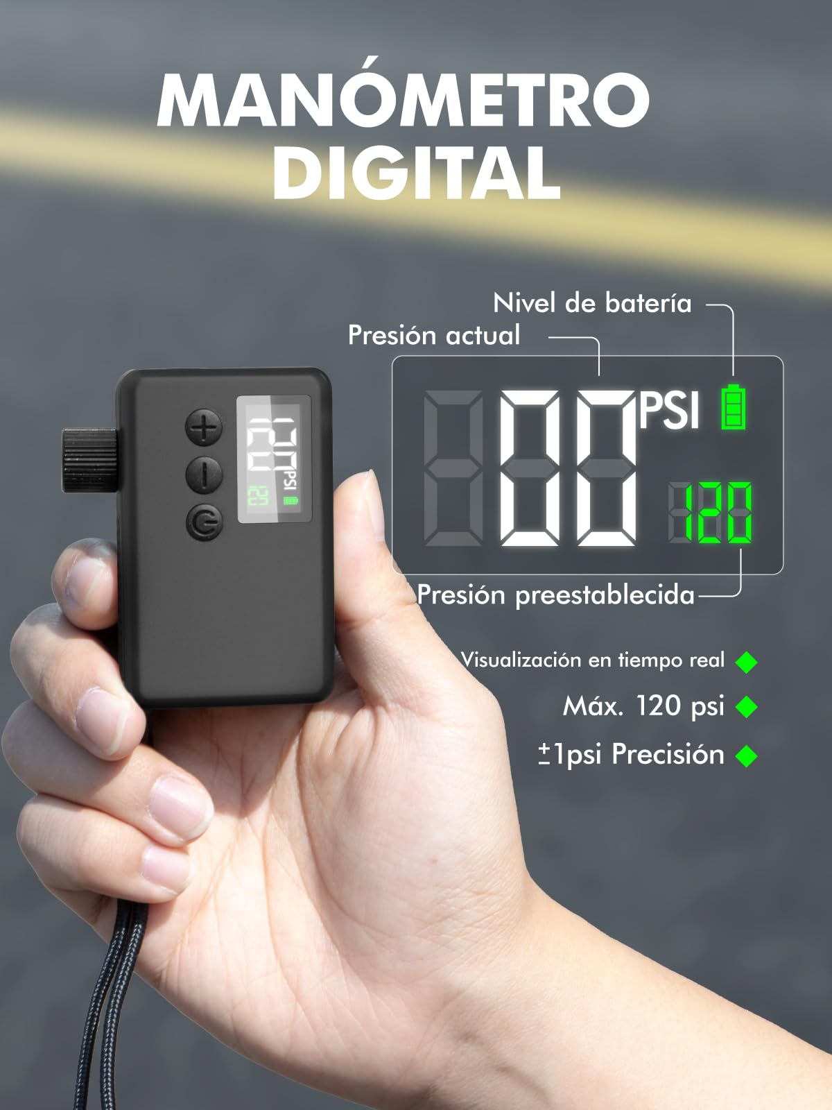 GPUTEK Bomba De Bicicleta Eléctrica, Bomba De Aire Portátil De Alta Presión De 120 PSI para Bicicletas Pequeñas con Medidor Digital para Válvulas Presta Y Schrader De Bicicletas De Carretera
