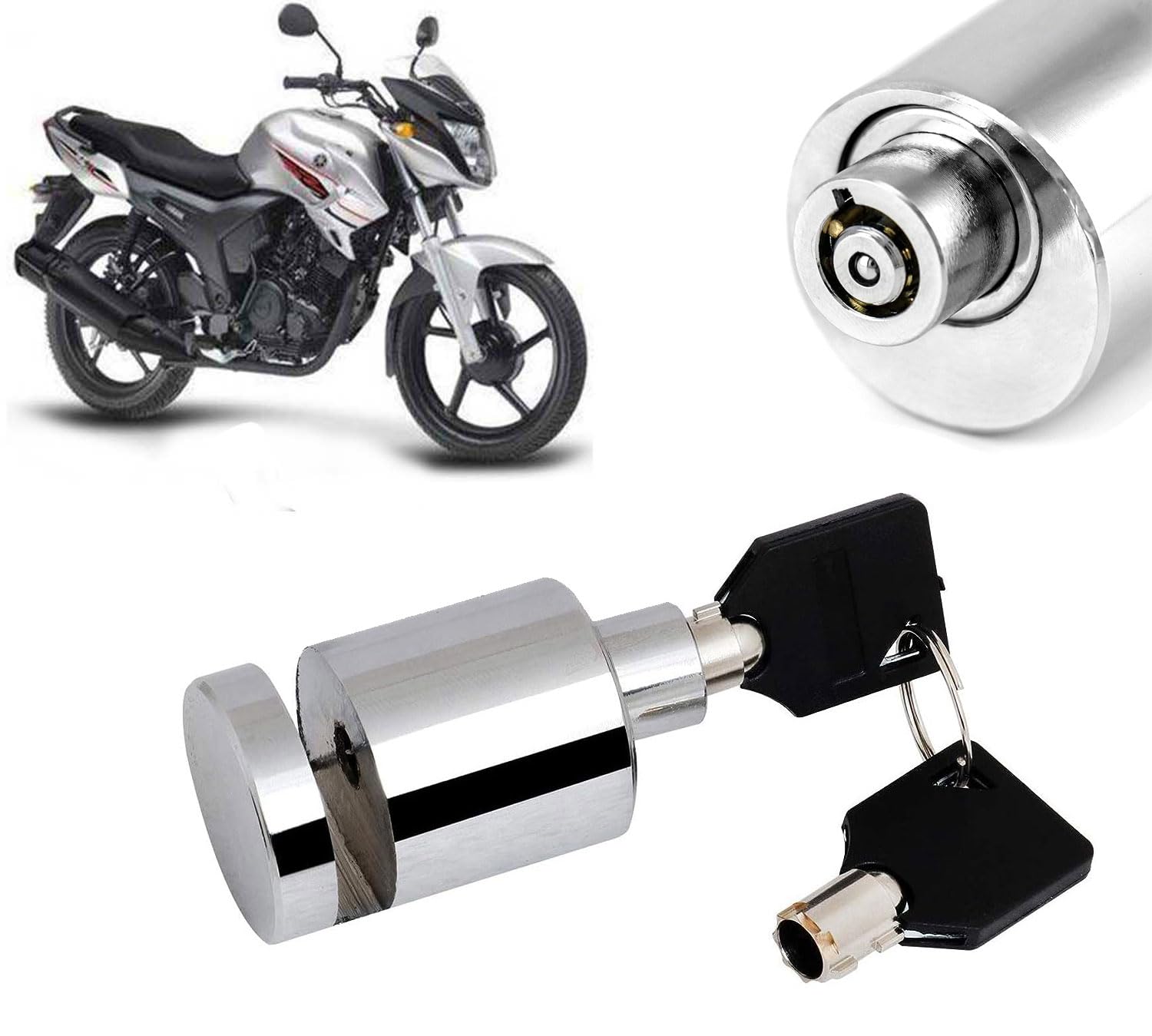 AUTO PEARL Heavy Duty Stainless Steel Chrome Security Anti-Theft Lock for Motorcycle and Bicycle Disk Brake Safety Lock Compatible with SZ_R (Chrome)