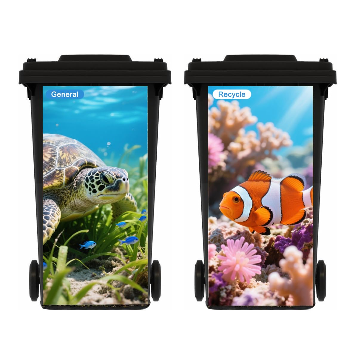 XZTRFB 2 Sheets Seaturtle Wheelie Bin Stickers, Self Adhesive Dustbin Sticker Decorative Decal for House Decoration, Fridge, Wall, Indoor Outdoor