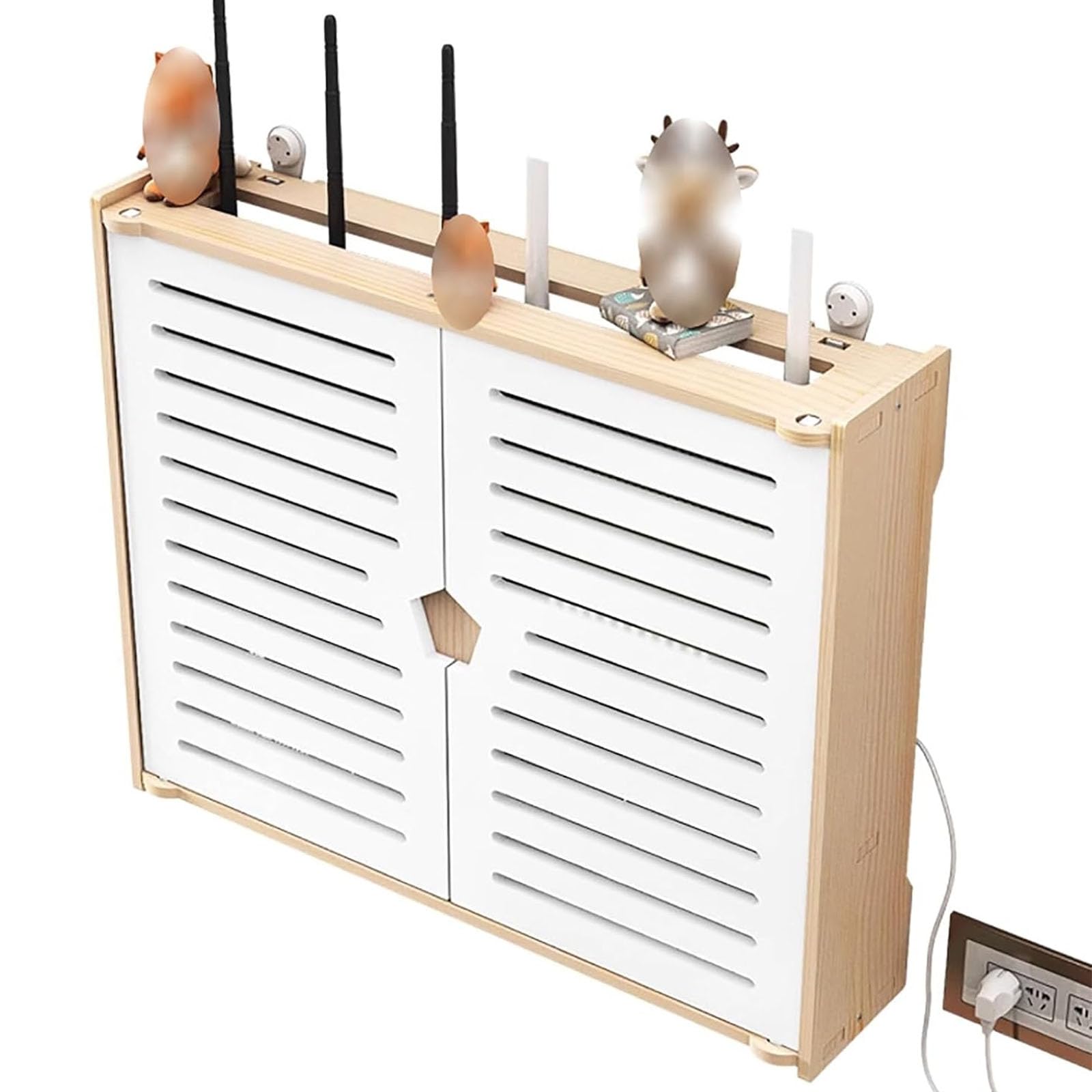 Support de routeur en bois double couche pour gestion des câbles TV