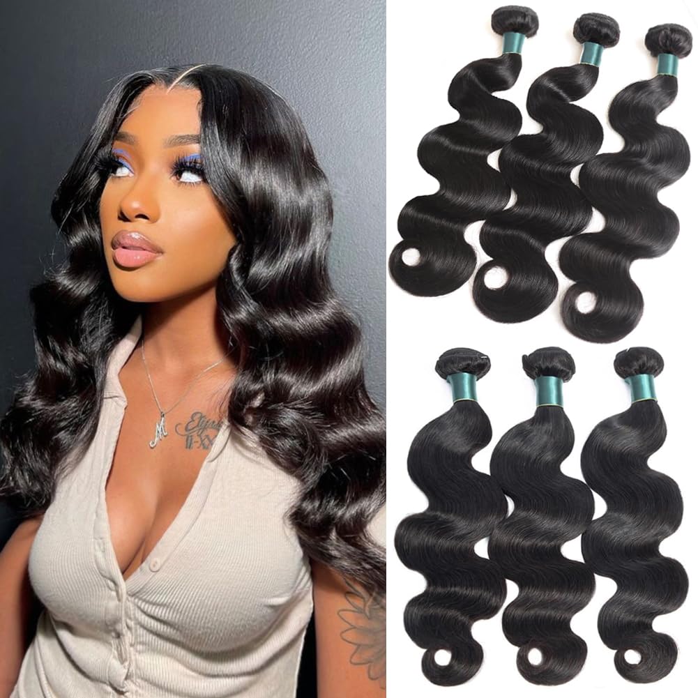 Superfect Human Hair Bundles Body Wave Bundles Human Hair 12A 100% Unprocessed Brazilian Virgin Hair Weave 3 Bundles Natural Black Color (14 16 18,