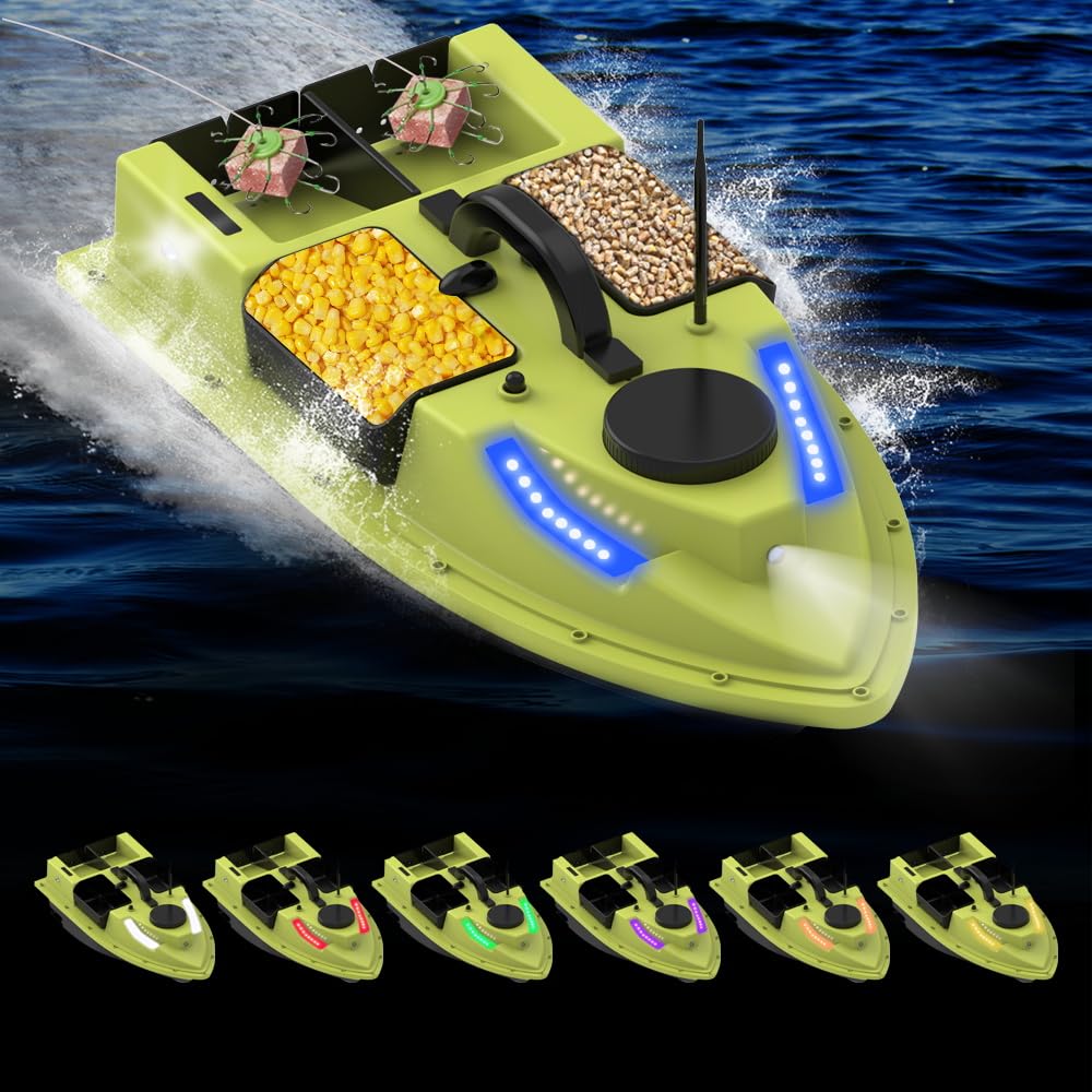 Matybobe RC, 500 m, telecomando senza fili, barca per esche da pesca, barca per feeder con 4 contenitori per esche, portata 2 kg