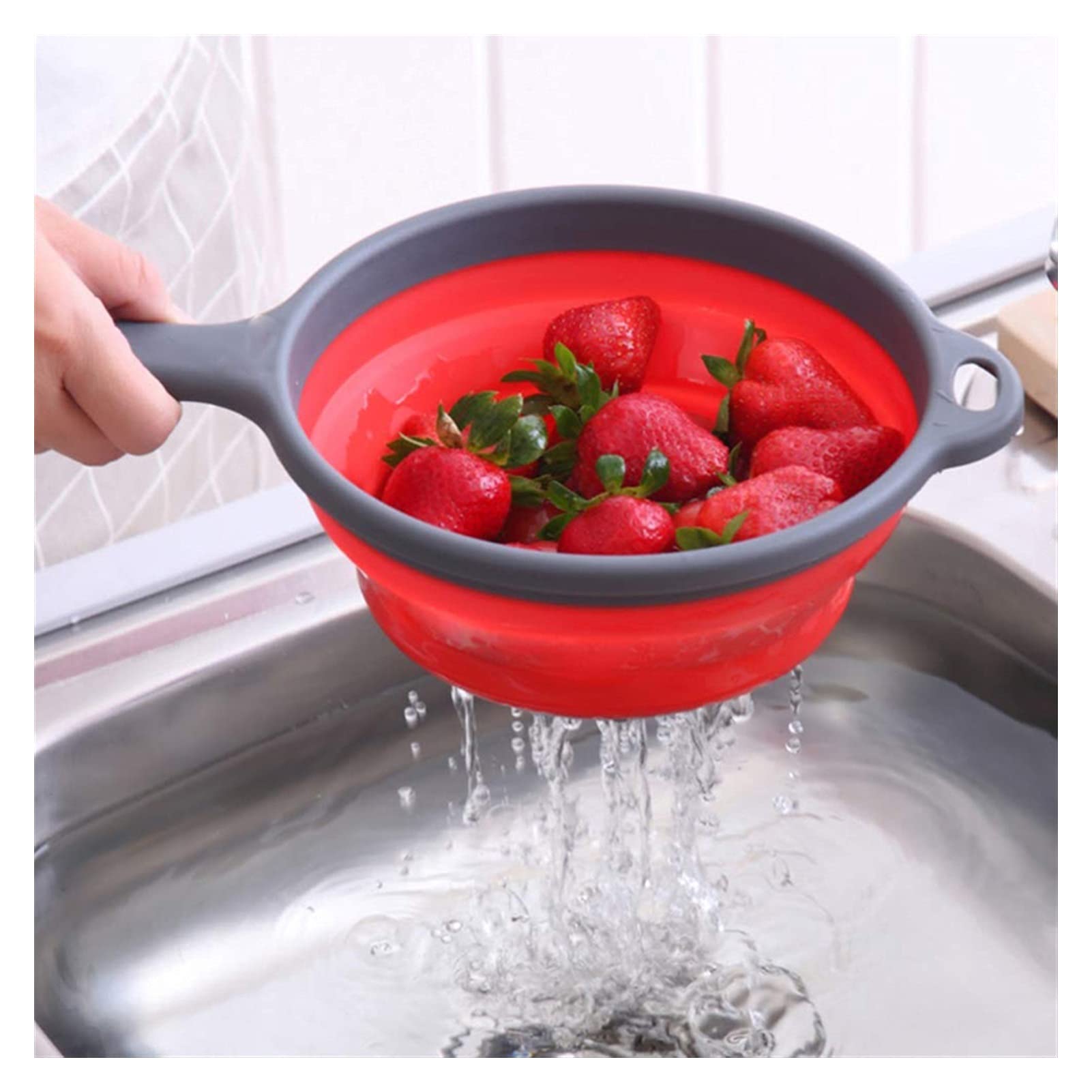 Cesta de colador Cesta de Drenaje Plegable Silicona Colador de Frutas Vegetales Lavado Cesta de Canasta con colador de Mango Escurridor Plegable Cesta de colador de Cocina
