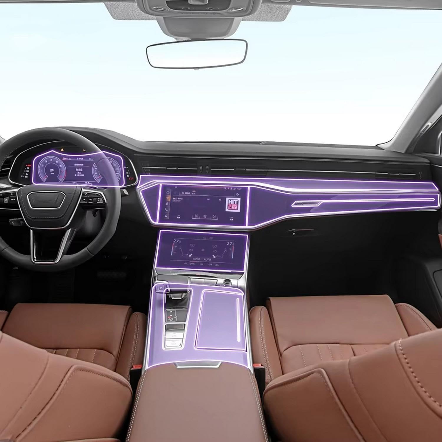 LQUNGE プレカット 車内 センターコンソール透明 TPU ペイント保護フィルム 傷防止 ステッカー 液晶画面、Audi A6 