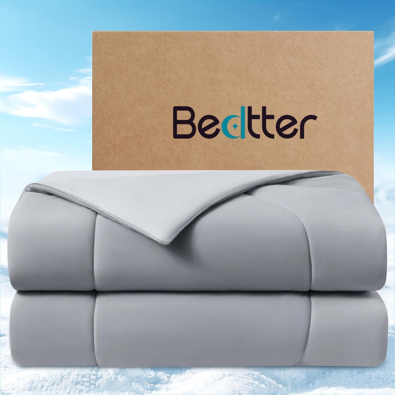 Bedtter® Luxe Cooling Comforter Full/Queen, Cooling Blanket for Hot Sleepers, Q-Max>0.46 Sorona and Tencel Filling, Double-Sided Cold Breathable Lightweight Blanket, 90″x90″, Gray