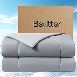 Bedtter® Luxe Cooling Comforter Twin/Twin XL, Cooling Blanket for Hot Sleepers, Q-Max>0.46 Sorona and Tencel Filling, Double-Sided Cold Breathable Lightweight Blanket, 68"x90", Gray