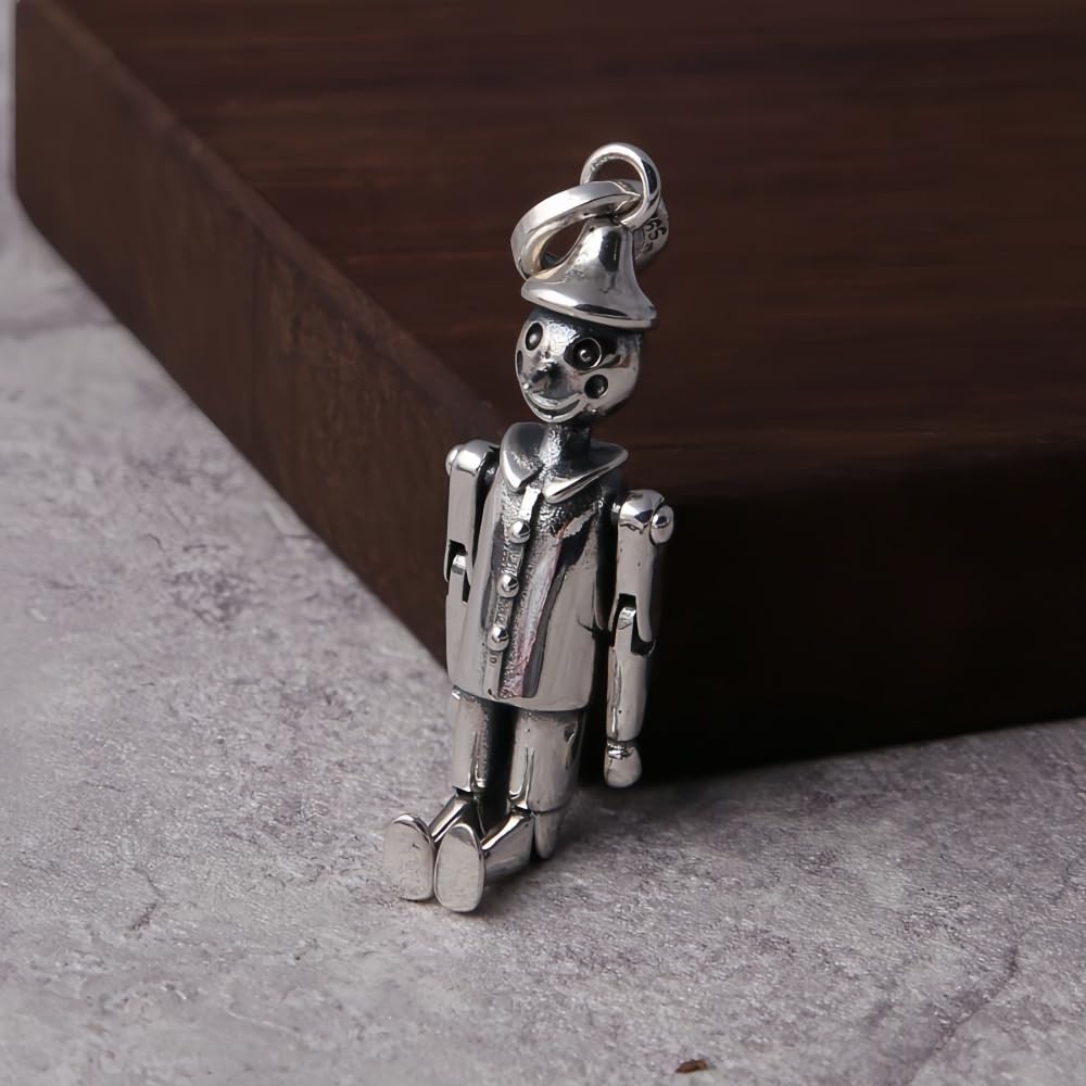 ForFox Ciondolo Pupazzo burattino Pinocchio in Argento Sterling 925 Vintage per Uomo Donna