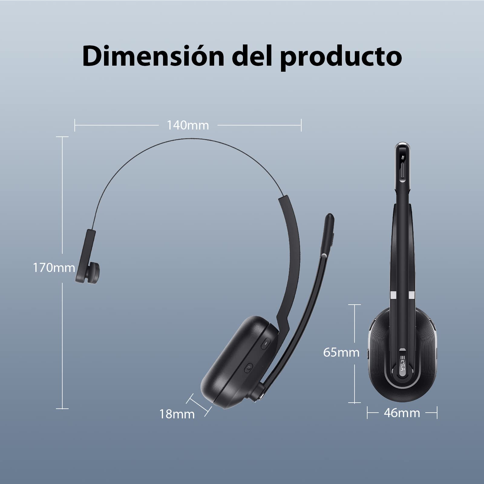 EKSA H5 Auriculares BT con Micrófono y USB Dongle 45 Tiempo de Reproducción Auriculares Inalambricos PC, Cascos con AI Micrófono Cancelación Comerciales para Oficina/Hogar