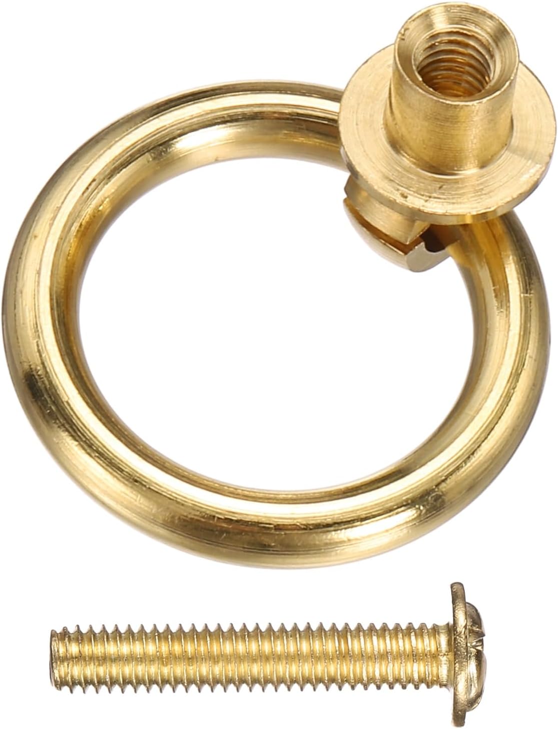 uxcell 4Pcs 0.98 Inch Brass Drawer Pulls and Knobs Cupboard Cabinet Drawer Rings Pulls Knob with Screws for Dresser Cabinet Closet Cupboard, Gold Tone
