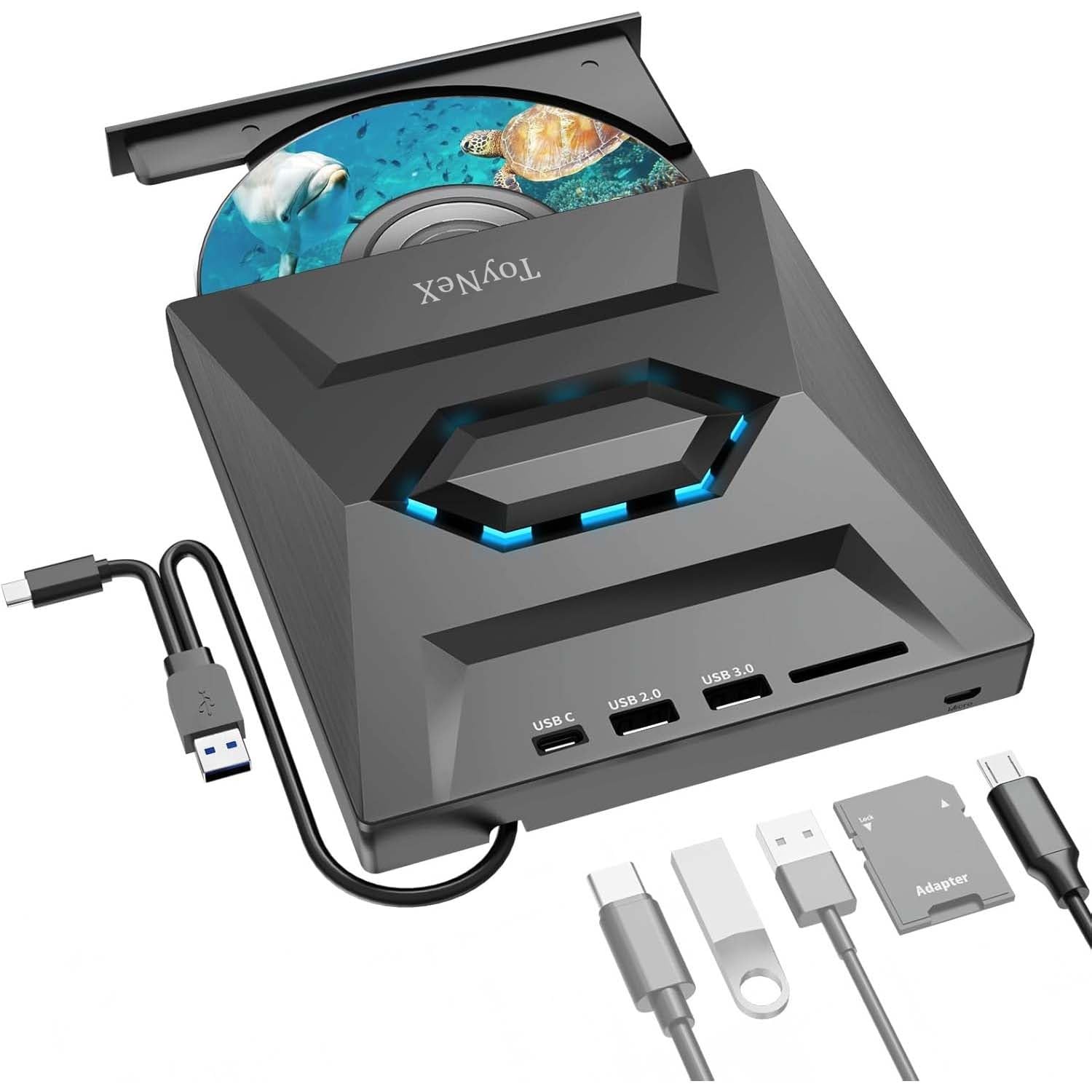 External CD/DVD Drive for Laptop - 5 in 1 Plug and Play USB CD Drive with SD/TF Card Slot USB 3.0 Type A/Type C DVD Player Portable External DVD Burner (5 in 1 CD/DVD Drive). Black-image-27