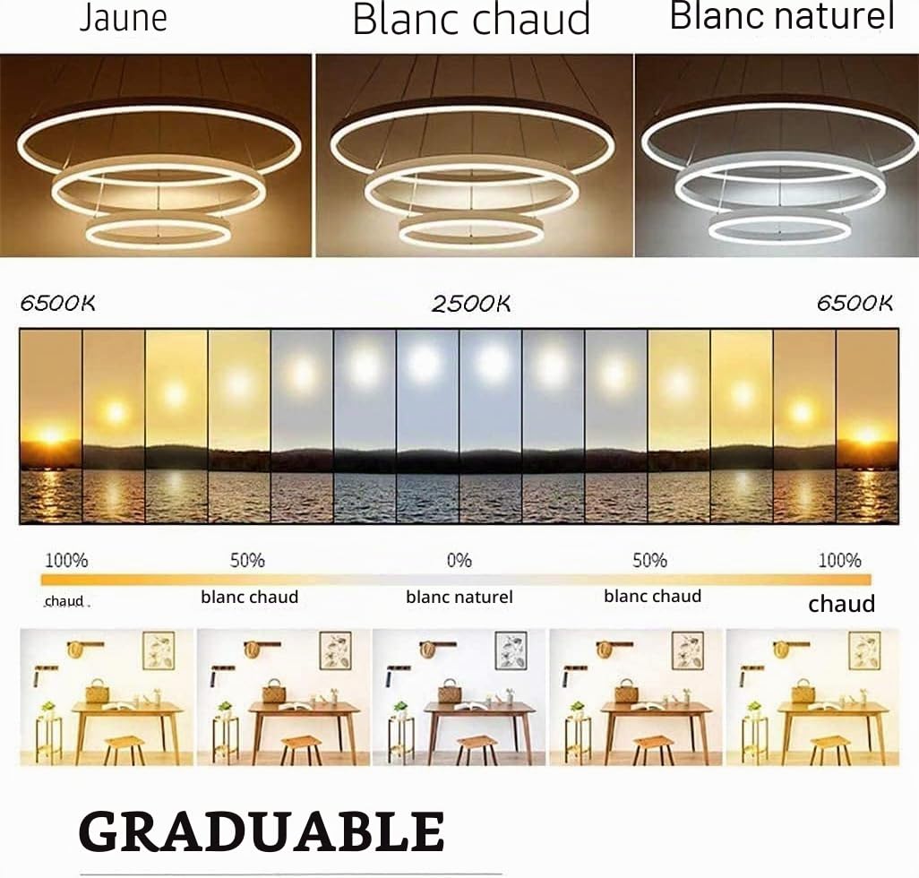 Suspension LED Dimmable 115W, Lustre Salon Moderne, Hauteur Réglable, Noir