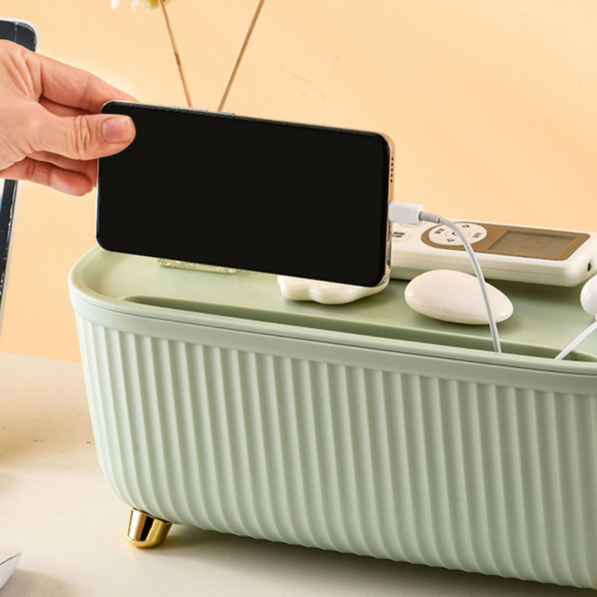 KALLORY Kabelbox für Schreibtisch mit Großer Kapazität Abs Material und Stauraum für Ladegeräte und Kabel im Büro oder Wohnzimmer