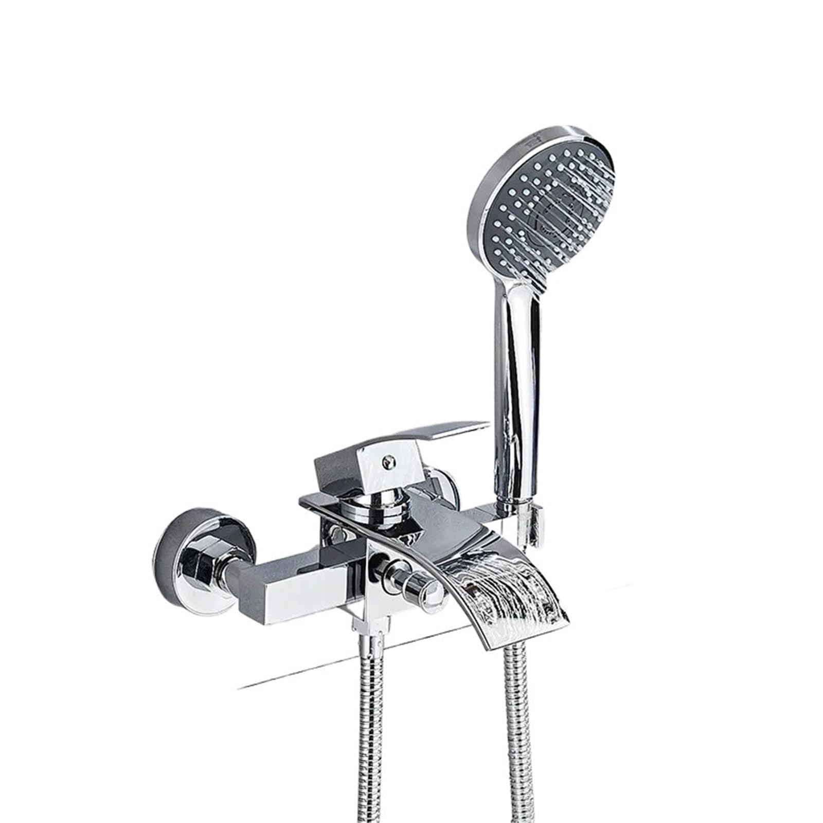 Elegante rubinetto per vasca da bagno a parete, miscelatore monocomando a cascata con doccetta per vasca da bagno, finitura cromata, facile installazione