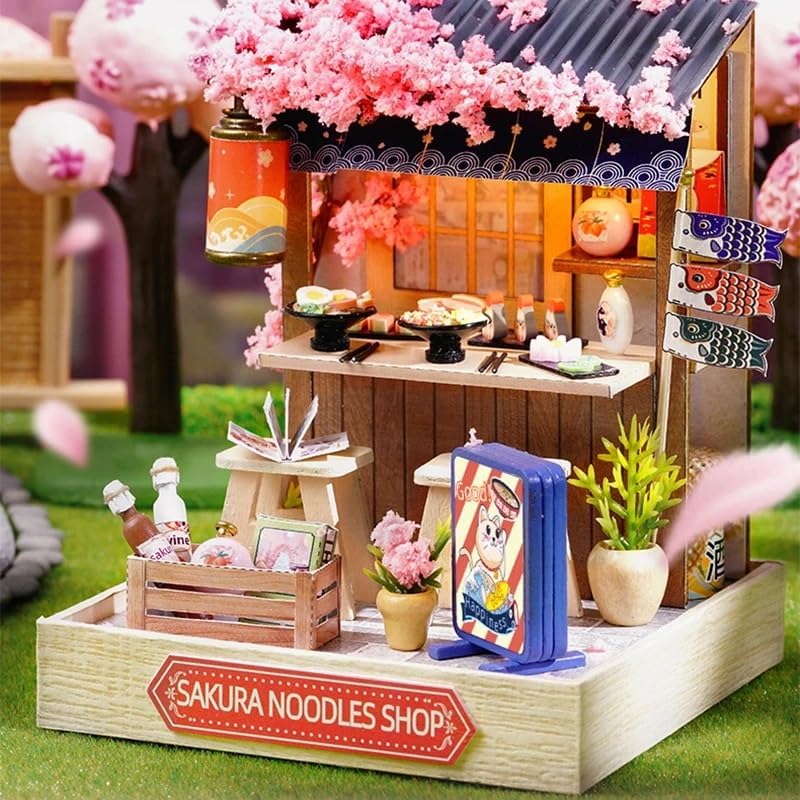 DIY Dollhouse Miniature Kit, DIY Wooden Dollhouse Kit Miniature House Kit Tiny House Kit, Creative Room Idea (Sakura Noodles Shop) image 2