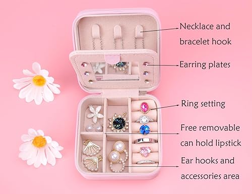 Miniatura 2 de Travel Jewelry Case for WomenInitial A-Z Letter Jewelry Box, Ring Necklace Earring Jewelry Holder Organizer Box with Mirror, Gifts for Women Mom