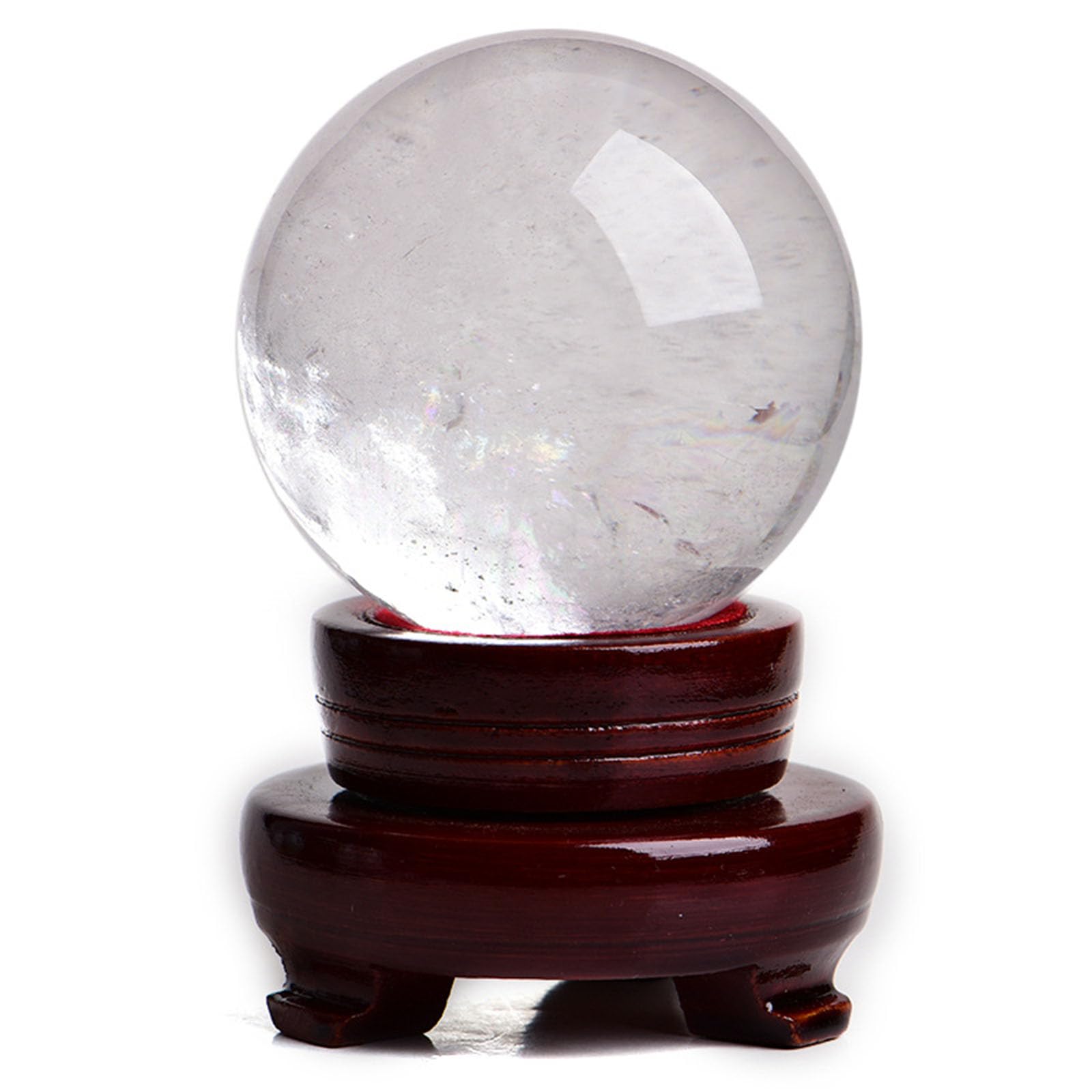 DPURPIWADY White Clear Crystal Ball Statue Quartz Sphere with Wood Stand Large for Fengshui, Divination,Home Office Decoration,1.57"(4cm)