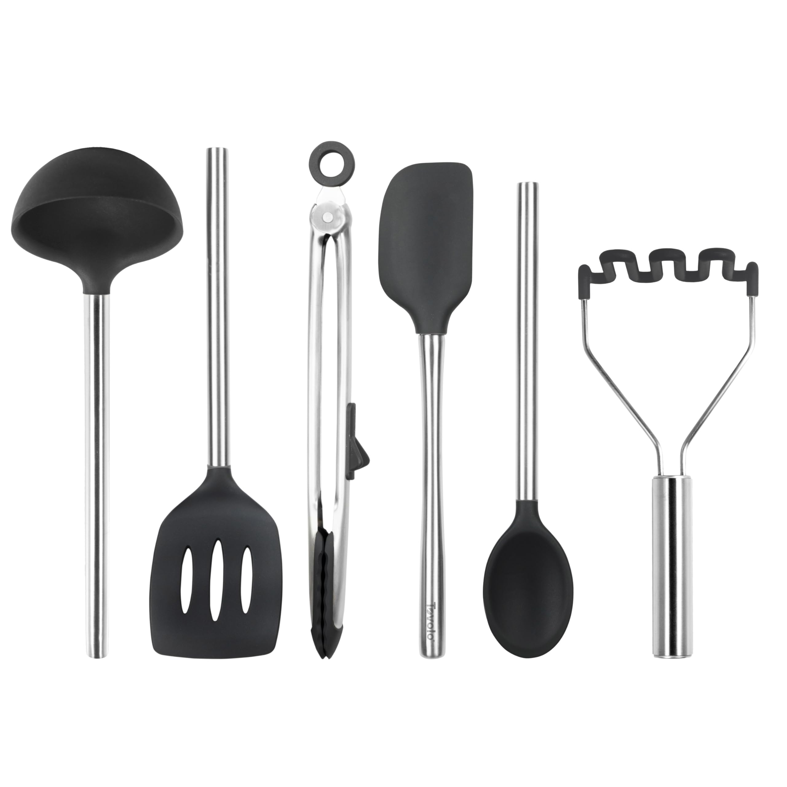 Tovolo 6-teiliges Premium-Silikonutensilien-Set (schwarz): Essentielle Küchenhelfer | Stabile Utensilien für Zuhause, Wohnung oder Studentenwohnheime