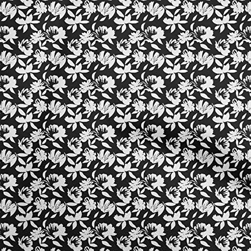 oneOone Silk Tabby White & Black Fabric Floral Fabric for Sewing Printed Craft Fabric By The Yard 42 Inch Wide
