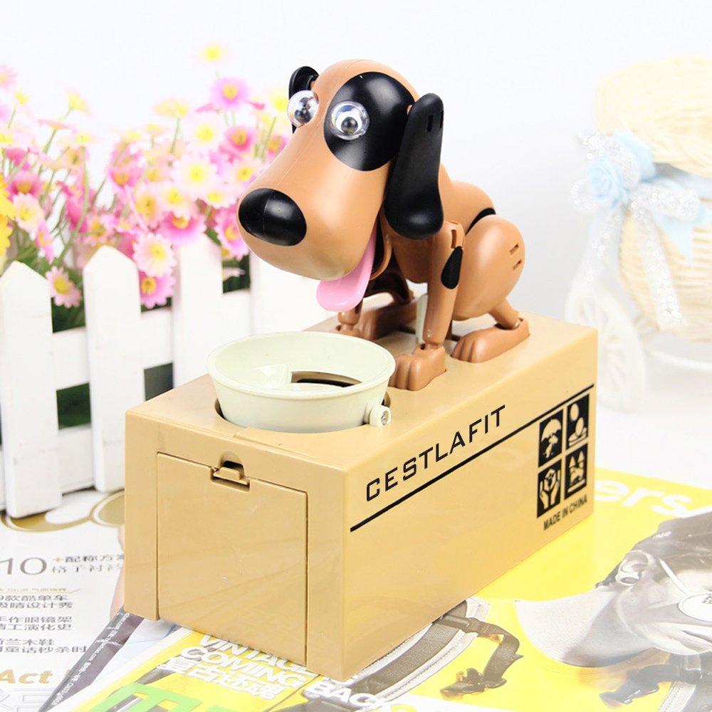 Cestlafit Cute Puppy Hungry Eating Dog Coin Bank, Doggy Coin Bank, Dog