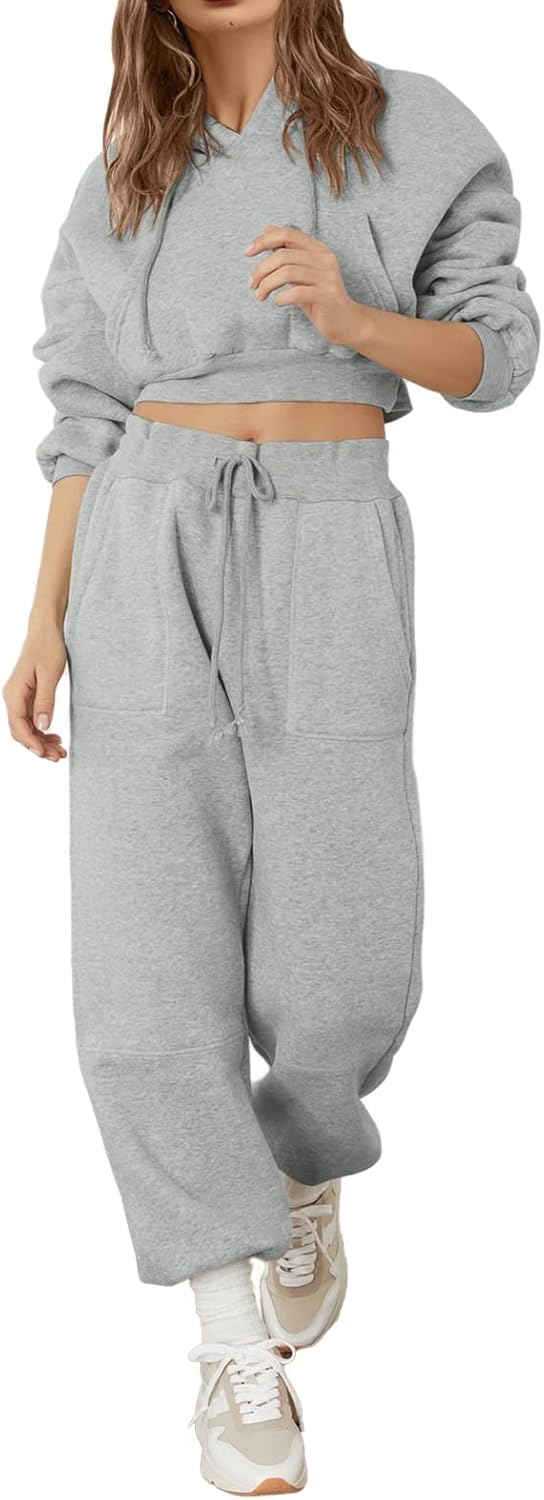 Women Sweatsuits Sets 2 Piece Outfits Cropped Hoodie