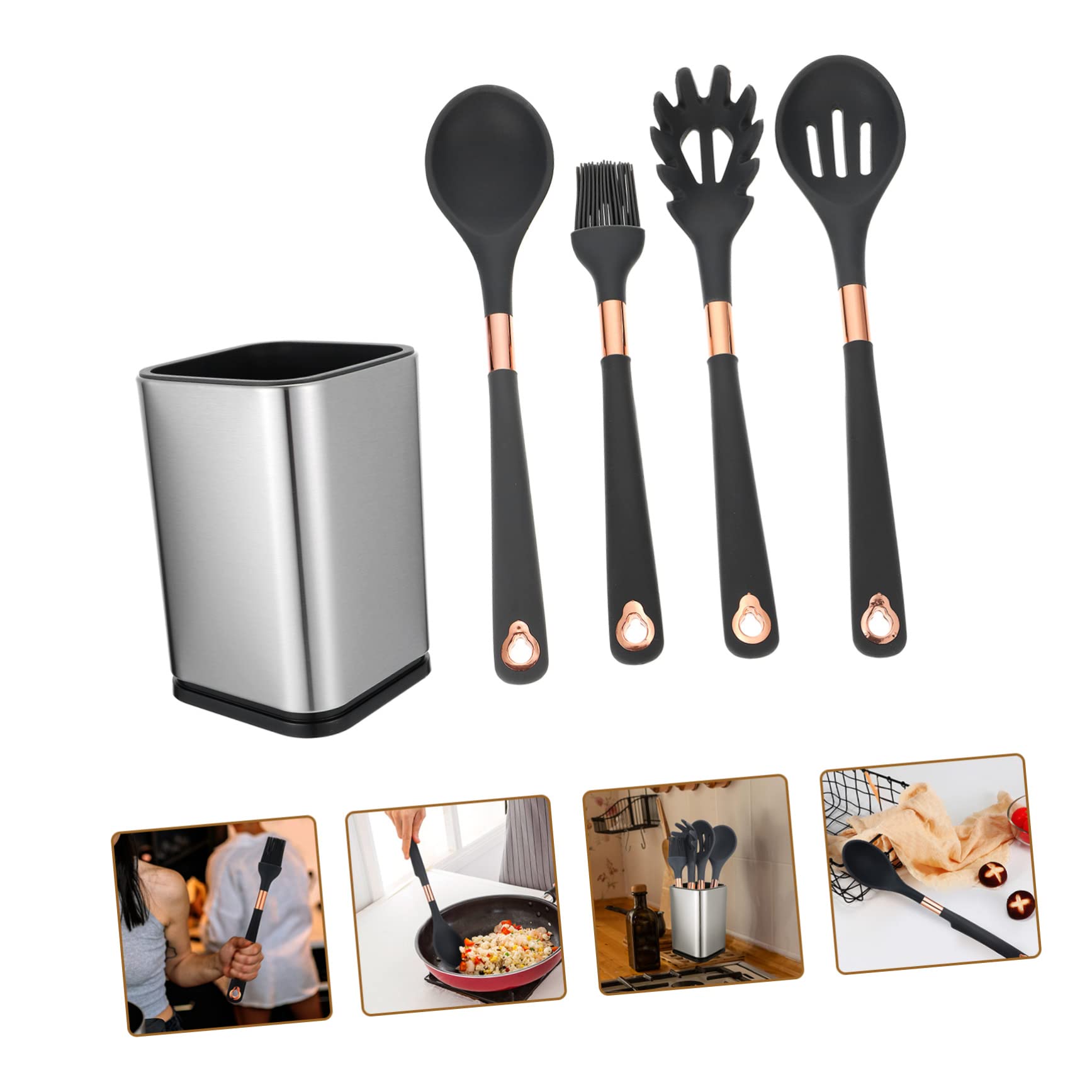IMIKEYA Ensemble D'ustensiles Cuisine en Silicone 5 Pièces, Cuillères et Spatules Pratiques Antiadhésives Cuisine et Restaurant, Matériau Silicone Solide