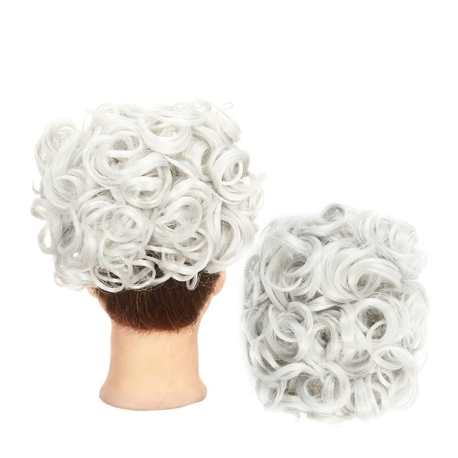 Kok Treski Roztrzepany kok Scrunchie Chignon Hairpiece Curly Bun Extensions Scrunchie Updo Kawałki włosów Syntetyczne grzebienie w niechlujnym koku Treski dla kobiet Gumki do włosów (Color : Q1 Gray