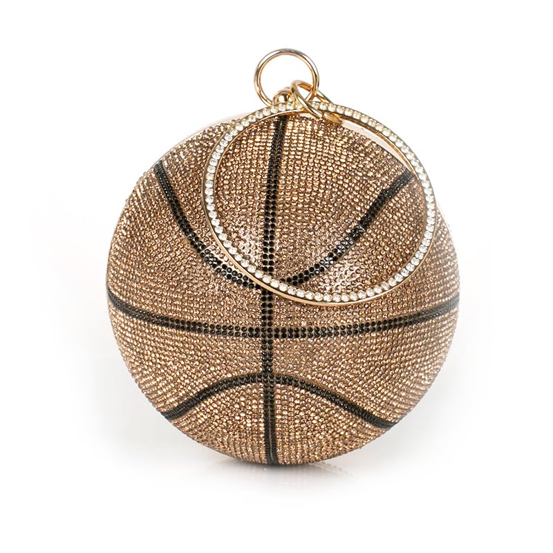 Gljozjn Basketball Shaped Rhinestone Evening Clutch Purse for Women Crossbody Bag Crystal Purses for Party Wedding Dinner Accessories Brown