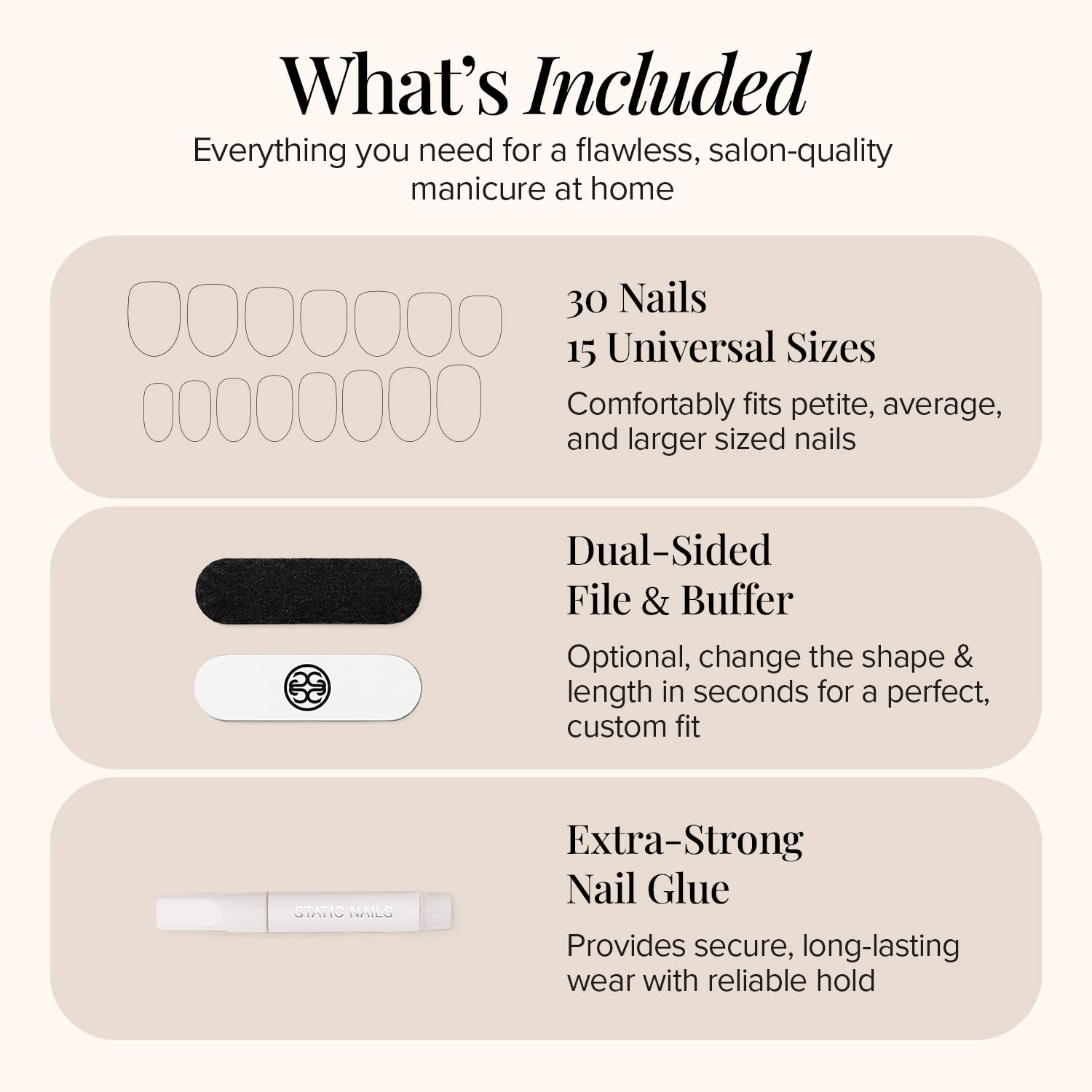 Static Nails Pop-Ons. Press On Nails, Round, Influenced, 30 PK.