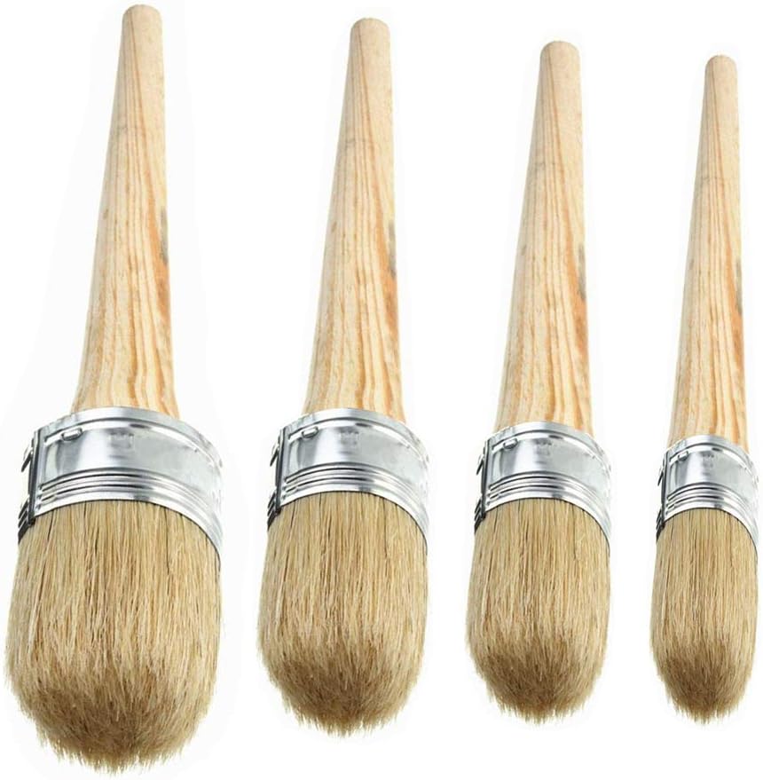 4 PCS Chalk Paint Wax Brush Set – Natural Bristle Round Wax Brush for Painting or Waxing Furniture Home Décor