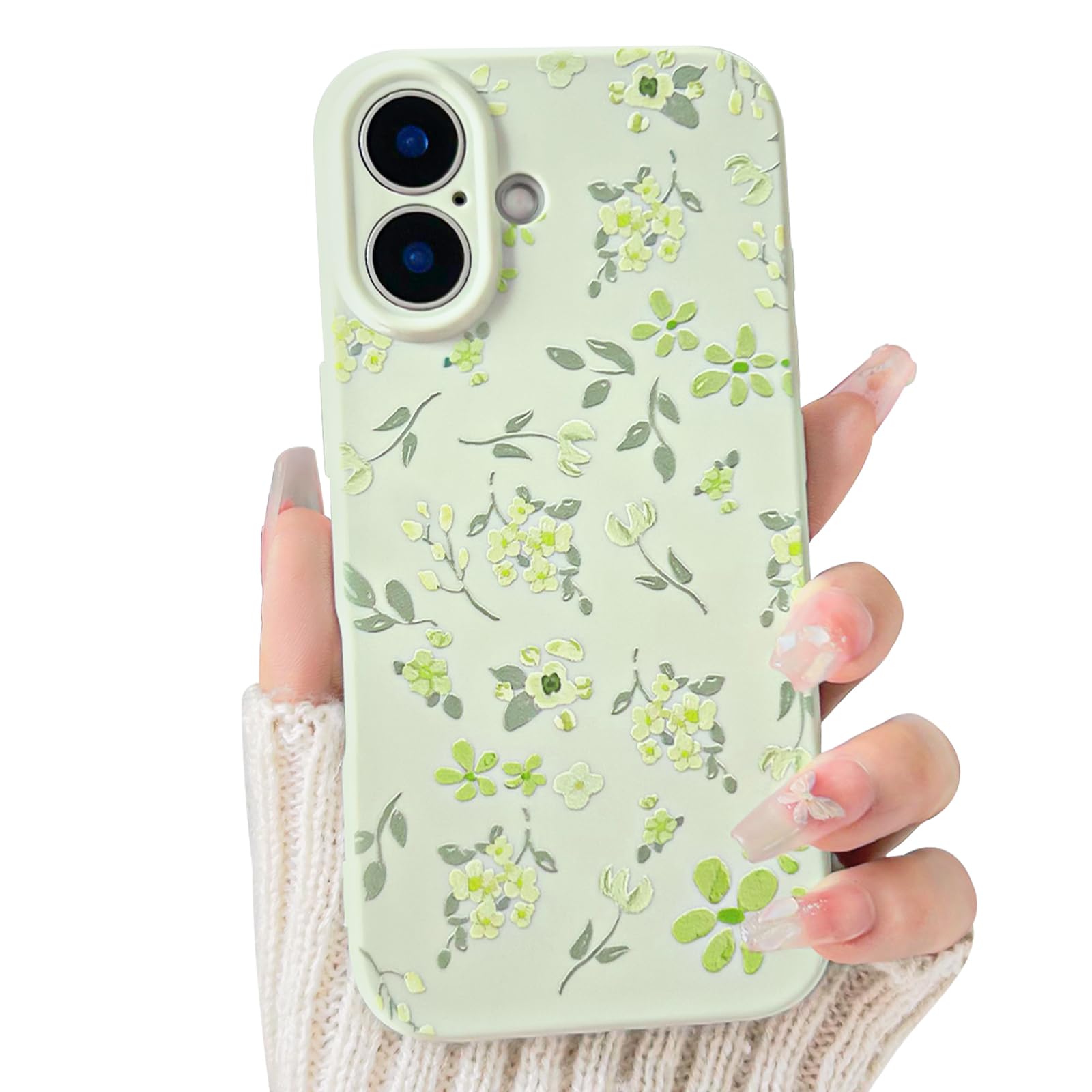 Lovmooful Compatible for iPhone 16 Case Cute Aesthetic Floral Flower Leaf Design for Girls Women Soft TPU Shockproof More Protective Girly for iPhone
