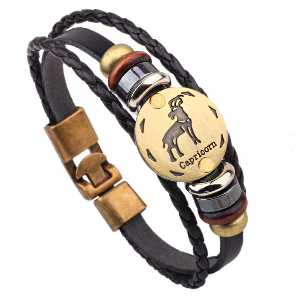EsUkar zodiac bracelets for men Multilayer Leather Bracelets constellation nameplate friendship bracelet Wristband Bangle For Traveling Gifts,Capricorn
