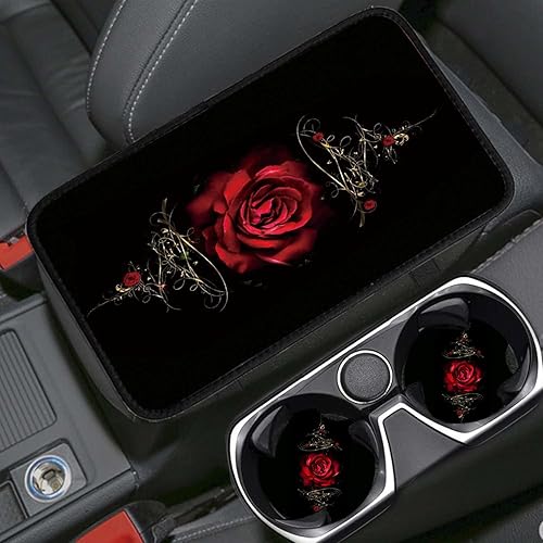 Funda para consola central de automóvil + 2 posavasos, elegante patrón suave para reposabrazos de automóvil, almohadilla de consola central para