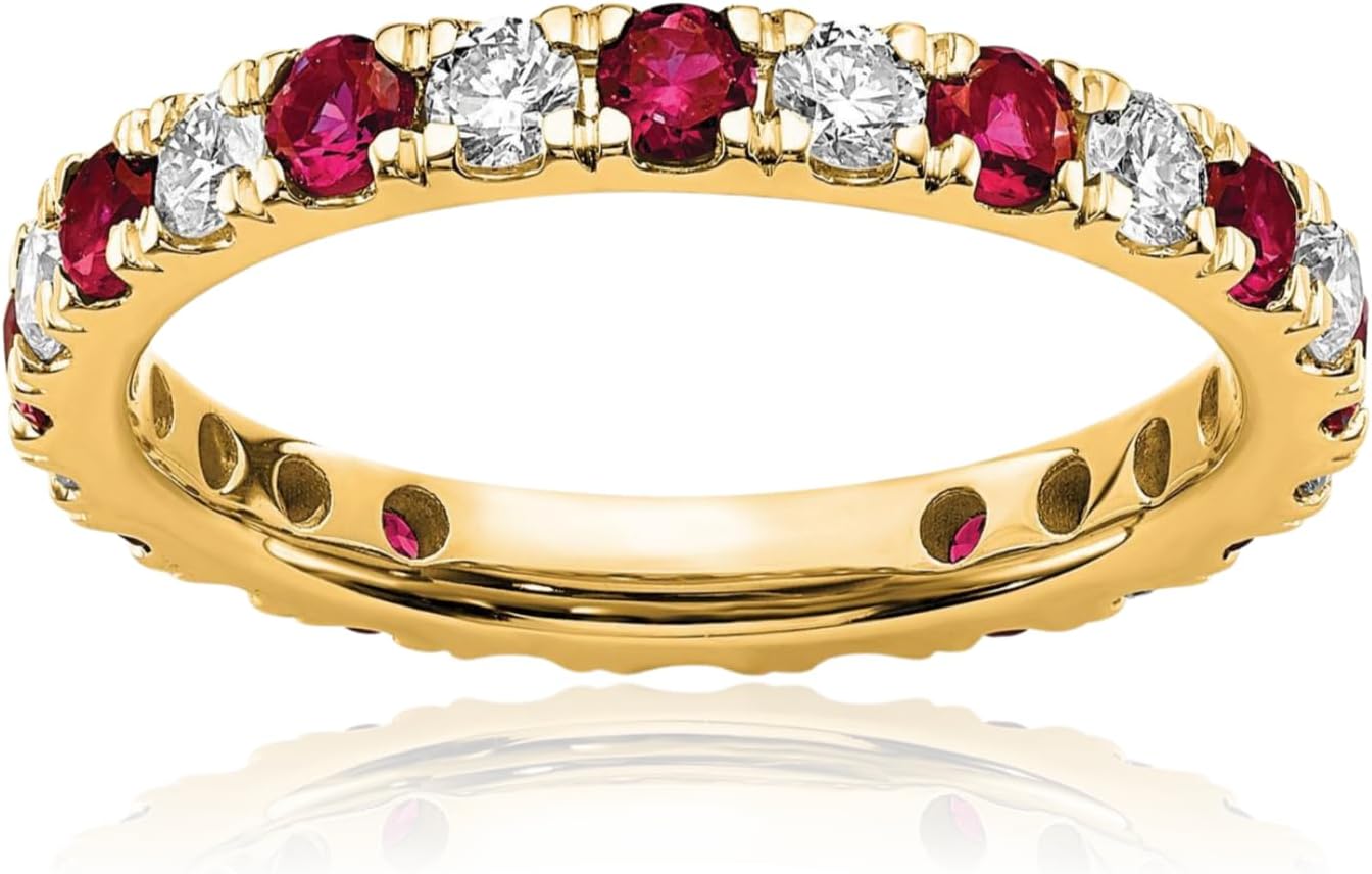 IceCarats 14K Solid Yellow Gold 0.99 carat Lab Red Ruby Diamond Eternity Anniversary Ring 2.65mm Slim Band Round Cut, Prong Set